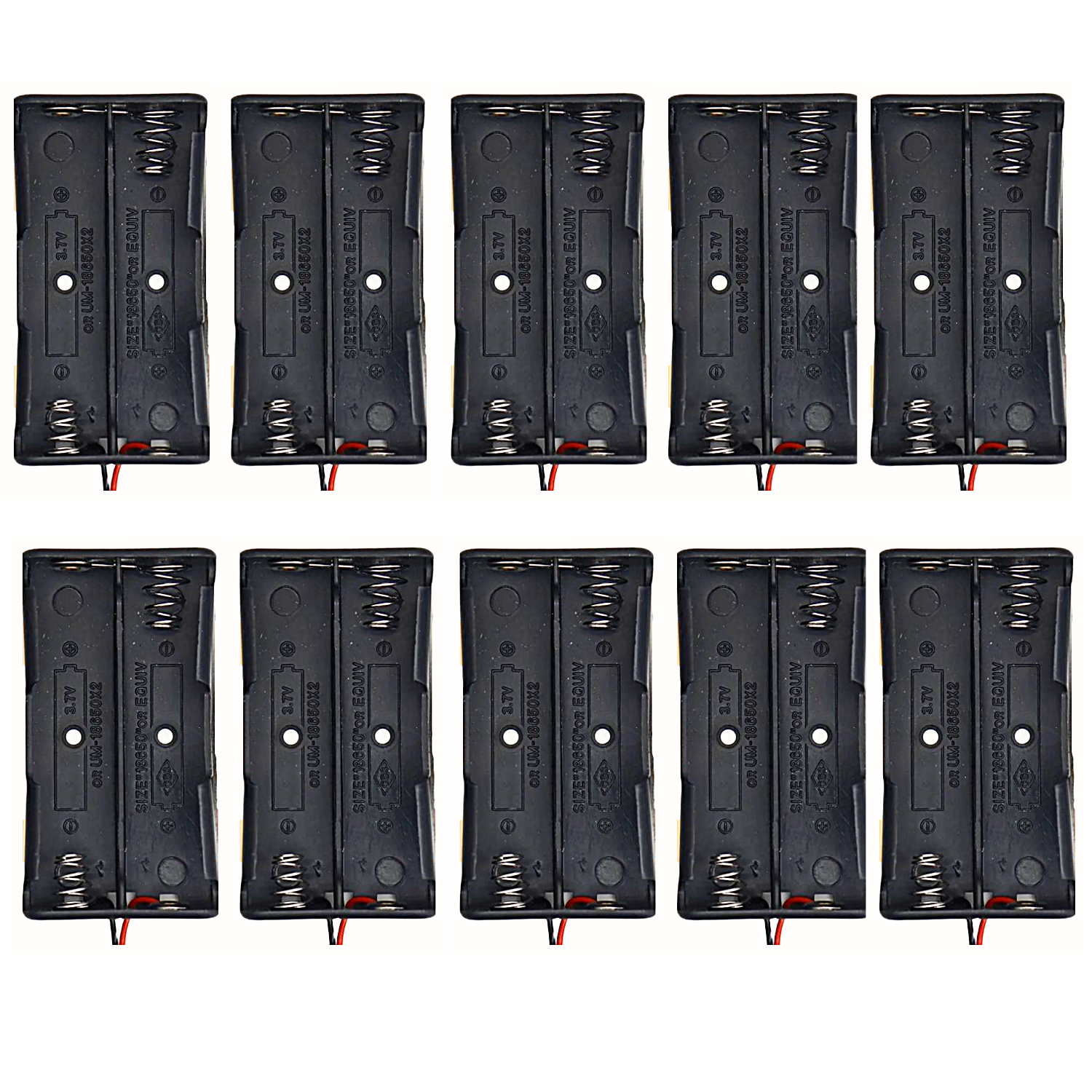 18650 3.7V 2 battery holder hard plastic case with wire pack of 100 (3.7V x 2 battery = 7.4Volt)